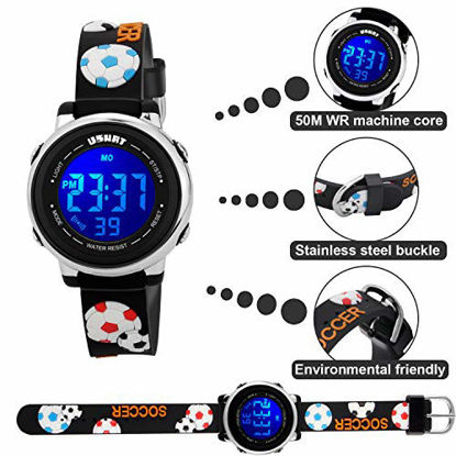 Picture of Kids Watch 3D Cartoon Toddler Wrist Digital Watch Waterproof 7 Color Lights with Alarm Stopwatch for 3-10 Year Boys Girls Little Child Football Black