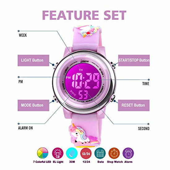 Picture of Kids Watch Girls Age 3-10 - Upgrade 3D Cute Unicorn Cartoon 7 Color Lights Digital Waterproof Sports Outdoor LED Watches with Alarm Stopwatch for 3-10 Year Boys Girls Little Child Purple - Best Gift