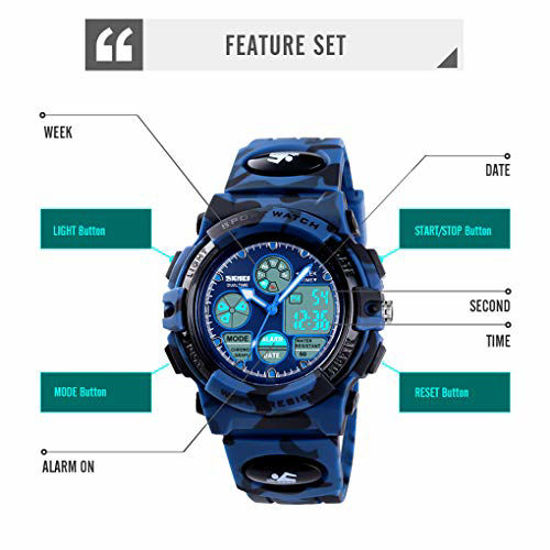 Picture of Boys Digital Watch Outdoor Sports 50M Waterproof Electronic Watches Alarm Clock 12/24 H Stopwatch Calendar Boy Girl Wristwatch - Colorful Blue