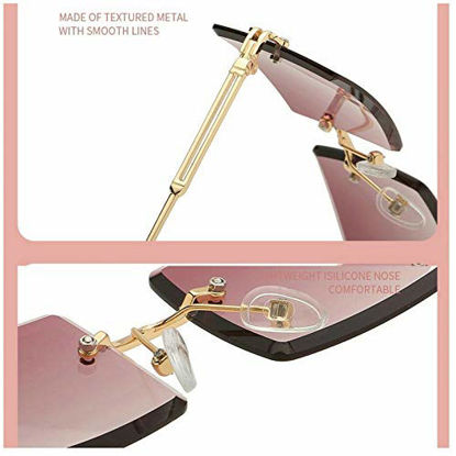Picture of MINCL/Fashion Small Rectangle Sunglasses Women Ultralight Candy Color Rimless Ocean Sun Glasses (3pcs-clear&pink&brown)