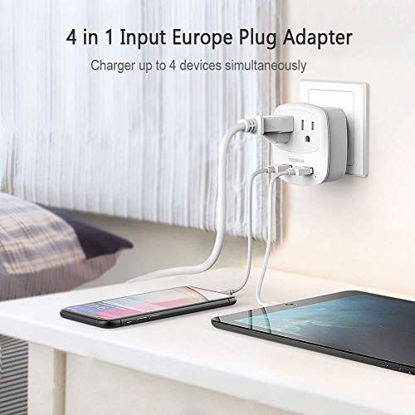 Picture of European Travel Plug Adapter, TESSAN International Power Adaptor with 2 USB 2 American Outlets, Europe Charger Adapter for US to EU Italy Spain France Germany Iceland Greece Israel (Type C)