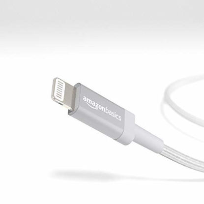 Picture of Amazon Basics Nylon Braided Lightning to USB Cable - MFi Certified Apple iPhone Charger, Silver, 6-Foot (Durability Rated 4,000 Bends)
