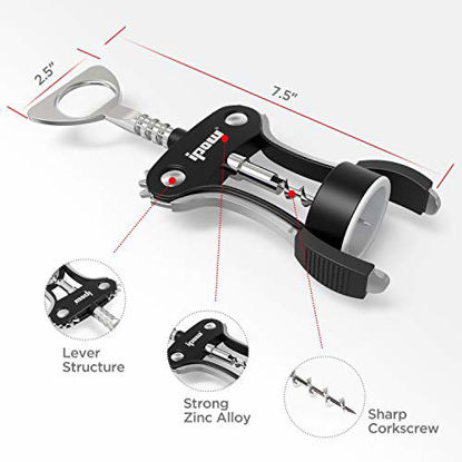 Picture of IPOW Wing Corkscrew, Multifunctional Wine Beer Bottle Opener, Wine Corkscrew for all Cork Stoppered and Beer Cap Bottles. Used in Kitchen Chateau Restaurant Bars for Wine Enthusiast and Waiters, Black
