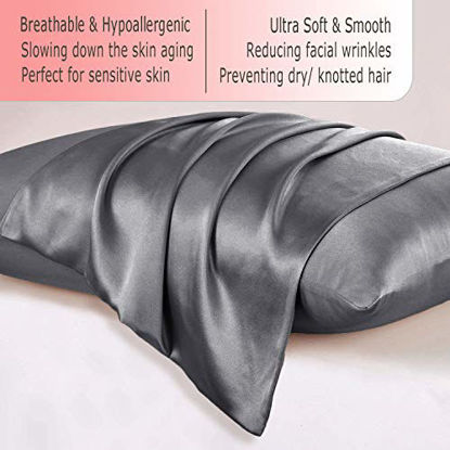 Picture of Ravmix 100% Pure Natural Silk Pillowcase for Hair and Skin with Hidden Zipper King Size 21 Momme 600TC Hypoallergenic Soft Breathable Both Sides Silk, 20×36inches, 1PCS, Space Gray