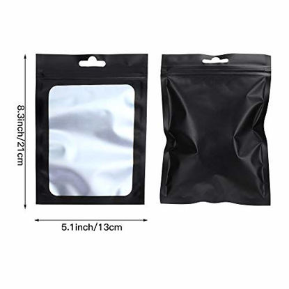 Picture of 100 Pieces Resealable Mylar Ziplock Food Storage Bags with Clear Window Coffee Beans Packaging Pouch for Food Self Sealing Storage Supplies (Black, 5.1 x 8.3 Inch)