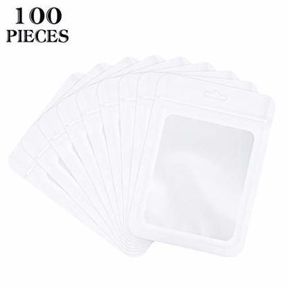 Picture of 100 Pieces Resealable Mylar Ziplock Food Storage Bags with Clear Window Coffee Beans Packaging Pouch for Food Self Sealing Storage Supplies (White, 3.5 x 6.3 Inch)