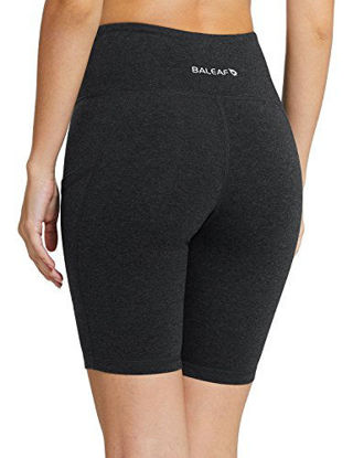Picture of BALEAF Women's 8" High Waist Biker Workout Yoga Running Compression Exercise Shorts Side Pockets Charcoal Size XS