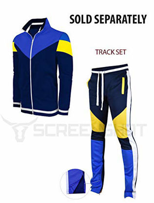Picture of SCREENSHOTBRAND-P41901 Mens Activewear Premium Slim Fit Track Pants - Athletic Jogger Color Block Cut & Sew Sportswear Bottoms-Navy-3XLarge