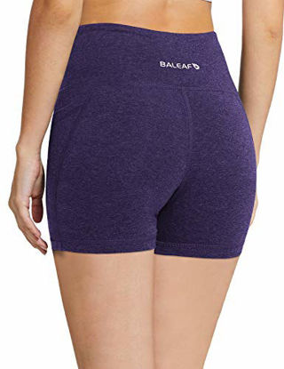 Picture of BALEAF Women's 5" High Waist Workout Yoga Running Compression Exercise Volleyball Shorts Side Pockets Heather Purple S