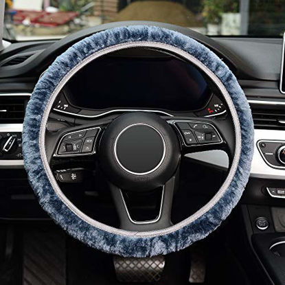 Picture of KAFEEK Elastic Long Microfiber Plush Steering Wheel Cover for Winter Warm , Universal 15 inch, Anti-Slip, Odorless, Gray