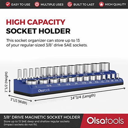 Picture of Olsa Tools Magnetic Socket Organizer | 3/8-inch Drive | SAE Blue | Holds 26 Sockets | Premium Quality Tools Organizer