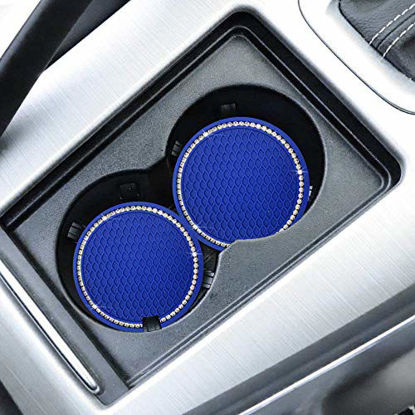 Picture of SUNACCL Bling Car Coasters PVC Travel Auto Cup Holder Insert Coaster Anti Slip Crystal Vehicle Interior Accessories Cup Mats for Women and Girl (2.75" Diameter,Pack of 2) (Blue)