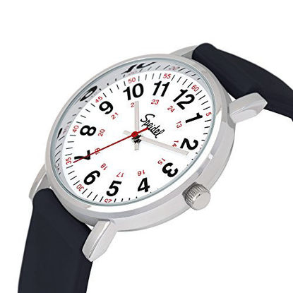 Picture of Speidel Scrub Watch for Medical Professionals with Black Silicone Rubber Band - Easy to Read Timepiece with Red Second Hand, Military Time for Nurses, Doctors, Surgeons, EMT Workers, Students and More