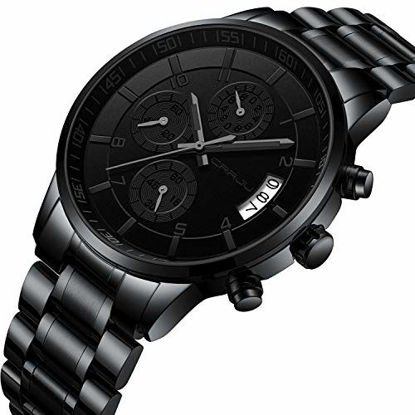 Picture of CRRJU Men Stainless Steel Watches Casual Waterproof Chronograph Quartz Wrist Watch for Men, Unique Auto Date Window Grey Color Watches