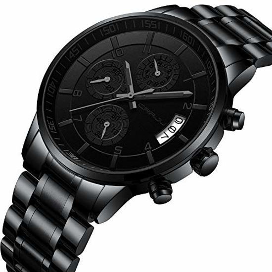 Picture of CRRJU Men Stainless Steel Watches Casual Waterproof Chronograph Quartz Wrist Watch for Men, Unique Auto Date Window Grey Color Watches