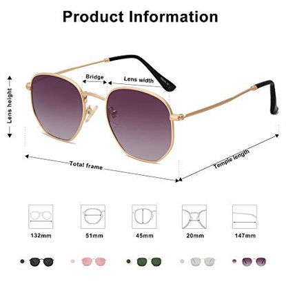 Picture of SOJOS Small Square Polarized Sunglasses for Men and Women Polygon Mirrored Lens SJ1072 with Gold Frame/Gradient Purple Lens