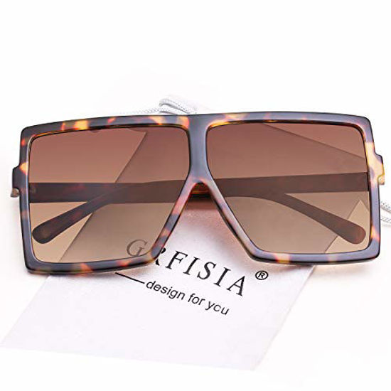 Picture of GRFISIA Square Oversized Sunglasses for Women Men Flat Top Fashion Shades (tortoise frame- gradient tea, 2.56)