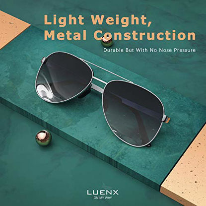 Picture of LUENX Aviator Sunglasses for Men Women Polarized Gradient Black Lens Metal Silver Frame