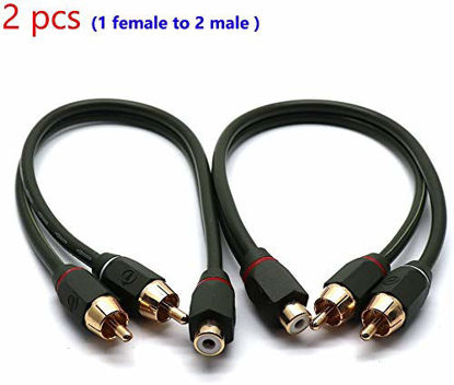 Picture of S SYDIEN 2 Pcs 12 Inches 1 Female to 2 Male RCA Speaker Splitter Dual Shielded Cable