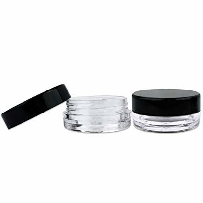 Picture of 50 Jars Beauticom 3 Grams / 3ml Premium Quality Round Clear Jar with Lid for Cosmetics, Lotion, Cream, Make Up, Bead, Charm, Rhinestone, Accessories and Much More! (Black Lid)