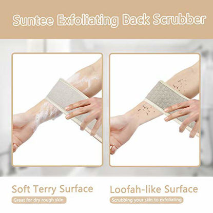 Picture of Suntee Exfoliating Back Scrubber & Exfoliating Sponge Pad Set for Shower, Bath Shower Scrubber for Men and Women, Luffa Scrubber to Deep Clean Relax Your Body (36.5'' length 4.5'' width)
