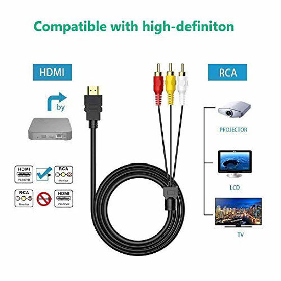GetUSCart- HDMI to RCA Cable, 1080P 5ft/1.5m HDMI Male to 3-RCA Video Audio  AV Cable Connector Adapter Transmitter for TV HDTV DVD