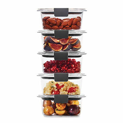 Picture of Rubbermaid Brilliance Storage 14-Piece Plastic Lids | BPA Free, Clear & Leak-Proof Brilliance Food Storage Set | 1.3 Cup Plastic Containers with Lids | Microwave and Dishwasher Safe, 5-Pack, Clear