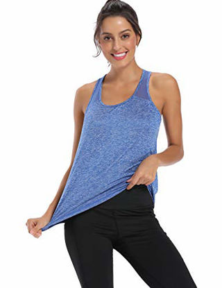 Picture of Aeuui Workout Tops for Women Mesh Racerback Tank Yoga Shirts Gym Clothes Bright Blue