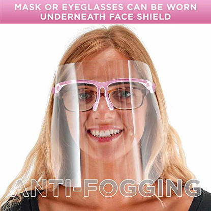 Picture of TCP Global Salon World Safety Face Shields with Pink Glasses Frames (Pack of 4) - Ultra Clear Protective Full Face Shields to Protect Eyes, Nose, Mouth - Anti-Fog PET Plastic, Goggles