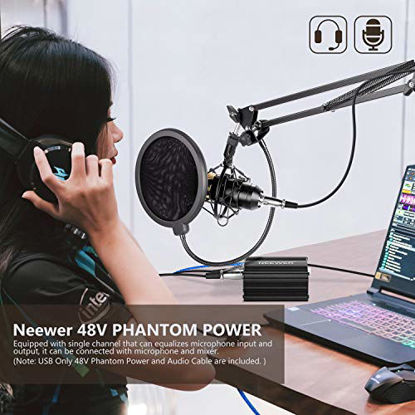 Picture of Neewer 1-Channel 48V Phantom Power Supply with 5 feet USB Cable, BONUS+XLR 3 Pin Microphone Cable for Any Condenser Microphone Music Recording Equipment
