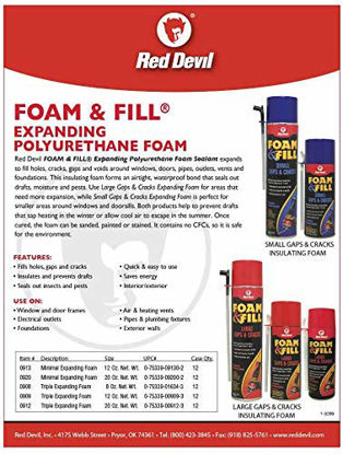 Picture of Red Devil 908 Foam & Fill Large Gaps & Cracks Expanding Polyurethane Sealant, 8 oz, Off White