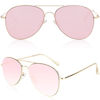 Picture of SOJOS Classic Aviator Sunglasses for Women Men Mirrored UV400 Lens Vintage Metal Frame SJ1030 with Gold Frame/Pink Mirrored Lens