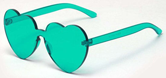 Picture of One Piece Heart Shaped Rimless Sunglasses Transparent Candy Color Eyewear(Lake Blue)