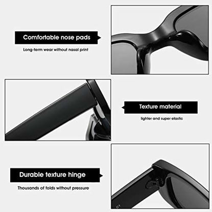 Picture of BUTABY Rectangle Sunglasses for Women Retro Driving Glasses 90s Vintage Fashion Narrow Square Frame UV400 Protection Black & Leopard Green
