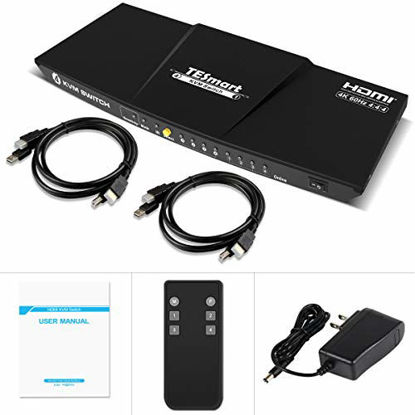 Picture of TESmart Newest HDMI KVM Switch 4 Port 4K@ 60Hz Ultra HD 4x1 with 2 Pcs 5ft KVM Cables Supports Keyboard & Mouse Pass Through USB 2.0 Device(Black)