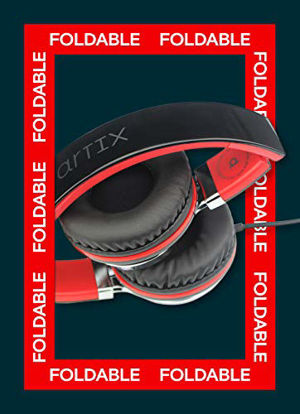 Picture of Artix CL750 Foldable Noise Isolating On Ear Headphones Wired with Microphone and Volume Control, Stereo Head Phones Corded with Adjustable Headband for Computer, Laptop and Cell Phone (Black/Red)