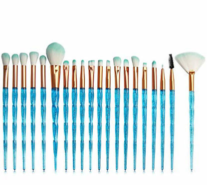 Picture of KOLIGHT Pack of 20pcs Cosmetic Eye Shadow Sponge Eyeliner Eyebrow Lip Nose Foundation Powder Makeup Brushes Sets (Diamond-blue)