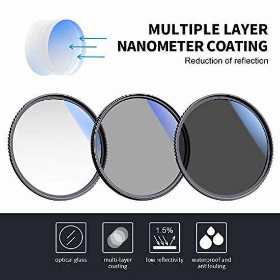 Picture of K&F Concept 58mm UV/CPL/ND Professional Lens Filter Kit (3 Pieces), UV Filter + Circular Polarizing Filter + Neutral Density Filter (ND4) + Cleaning Pen + Filter Pouch for Camera Lens