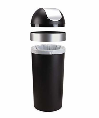 Picture of Umbra Venti 16.5-Gallon Swing Top Kitchen Trash Can - Large, 35-inch Tall Garbage Can for Indoor, Outdoor or Commercial Use, Black/Nickel