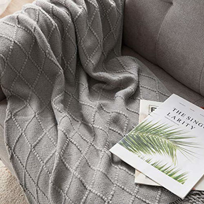 Picture of Bourina Throw Blanket Textured Solid Soft Sofa Throw Couch Cover Knitted Decorative Blanket, Light Grey 60"x80"