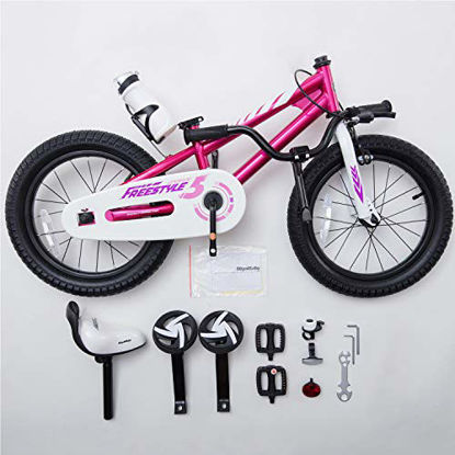 Picture of RoyalBaby Kids Bike Boys Girls Freestyle BMX Bicycle with Training Wheels Gifts for Children Bikes 12 Inch Fuchsia