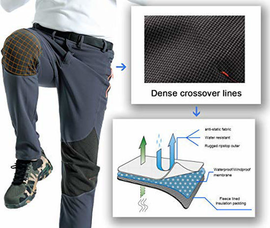 GetUSCart Gash Hao Mens Snow Ski Waterproof Softshell Snowboard Pants Outdoor Hiking Fleece Lined Zipper Bottom Leg Grey 30x32