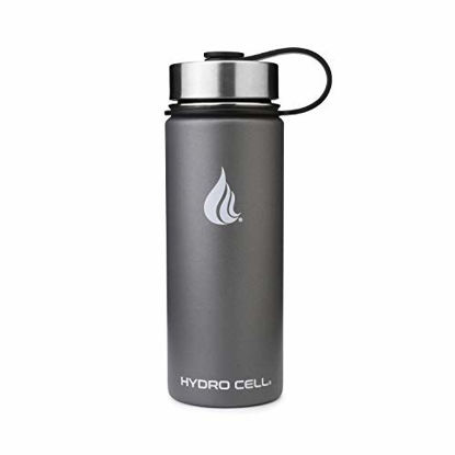 Picture of Hydro Cell Stainless Steel Water Bottle w/ Straw & Wide Mouth Lids (40oz 32oz 24oz 18oz) - Keeps Liquids Hot or Cold with Double Wall Vacuum Insulated Sweat Proof Sport Design (Graphite 18 oz)