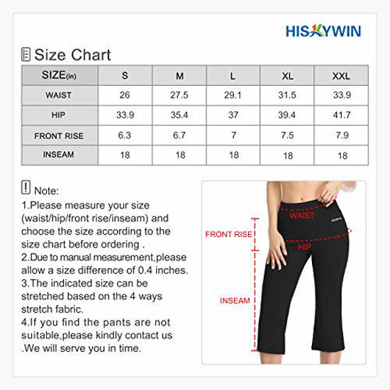 HISKYWIN 18 Inseam Women Inner Pocket Yoga Capri 4 Way Stretch Tummy  Control Workout Running Pants, Long Bootleg Flare Pants HF2A Black-M