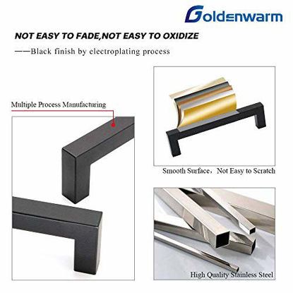 Picture of 2Pack Goldenwarm Black Square Bar Cabinet Pull Drawer Handle Stainless Steel Modern Hardware for Kitchen and Bathroom Cabinets Cupboard,Center to Center 7-1/2in(192mm) Black Kitchen Drawer Pulls