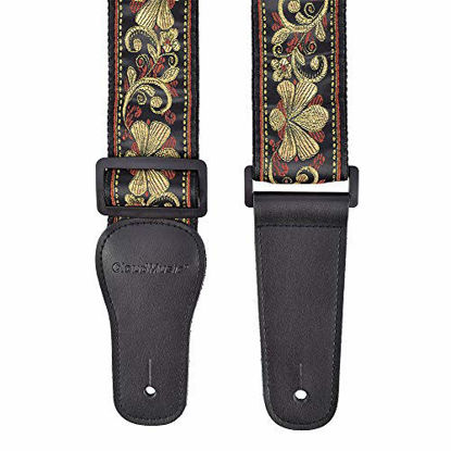 Picture of CLOUDMUSIC Guitar Strap Jacquard Weave Strap With Leather Ends Vintage Classical Pattern Design Picks Free (Vintage Classical Pattern Design 32)