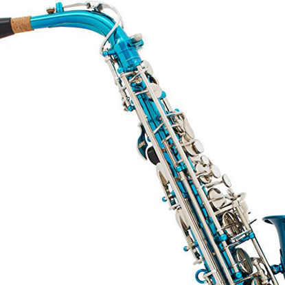 Picture of Mendini By Cecilio Eb Alto Saxophone - Instrument Case, Tuner, Mouthpiece, 10 Reeds, Pocketbook, Cloth & Gloves- MAS-SB Sky Blue E Flat Sax (Saxofon Alto)