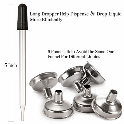 Picture of 24, 1 oz Dropper Bottles for Essential Oils with 6 Stainless Steel Funnels & 1 Long Glass Dropper - 30ml Amber Glass Bottles with Eye Droppers - Tincture Bottles, Leak Proof Travel Bottles for Liquids