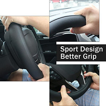 Picture of SEG Direct Black Microfiber Leather Auto Car Steering Wheel Cover Universal 15 inch