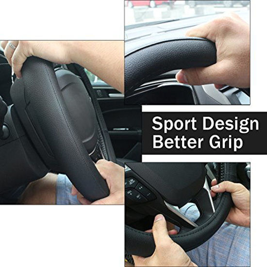 Seg direct black microfiber leather auto shop car steering wheel cover universal 15 inch